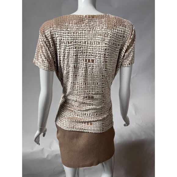 Barami Womens M Short-Sleeve Textured Top Beige Cream Woven Pattern Rayon/Polyes - Picture 14 of 15